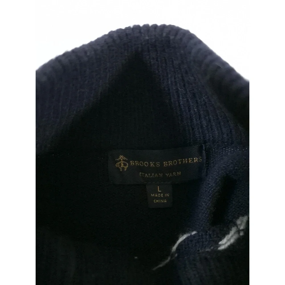 Brooks Brothers Sweater Mens L Blue Merino Wool 1/4 Zip Mock Neck Fair Isle